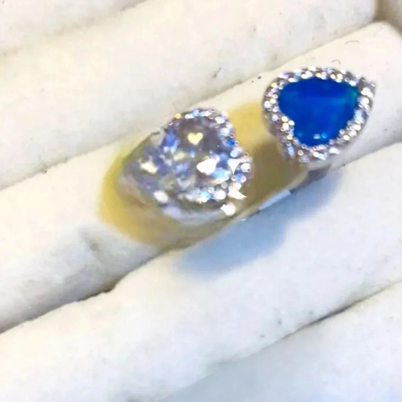 AZURE GILSON OPAL& WHITE SAPPHIRE
DOUBLE HEART TOI ET MOI ADJUSTABLE RING 8 - Picture 2 of 16